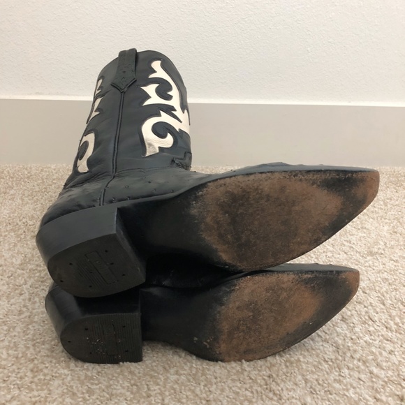 Custom JB Hill Black Ostrich Boots - Picture 7 of 8